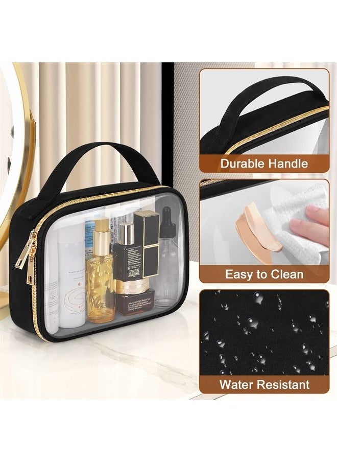 Wedama TSA Approved Toiletry Bag, 3 Pack Clear Makeup Bags with Handles, Quart Size Clear Toiletry Bags, PVC Clear Cosmetic Bags for Women and Men, Carry on Airport Airline Compliant Bag, Black  - Image 2