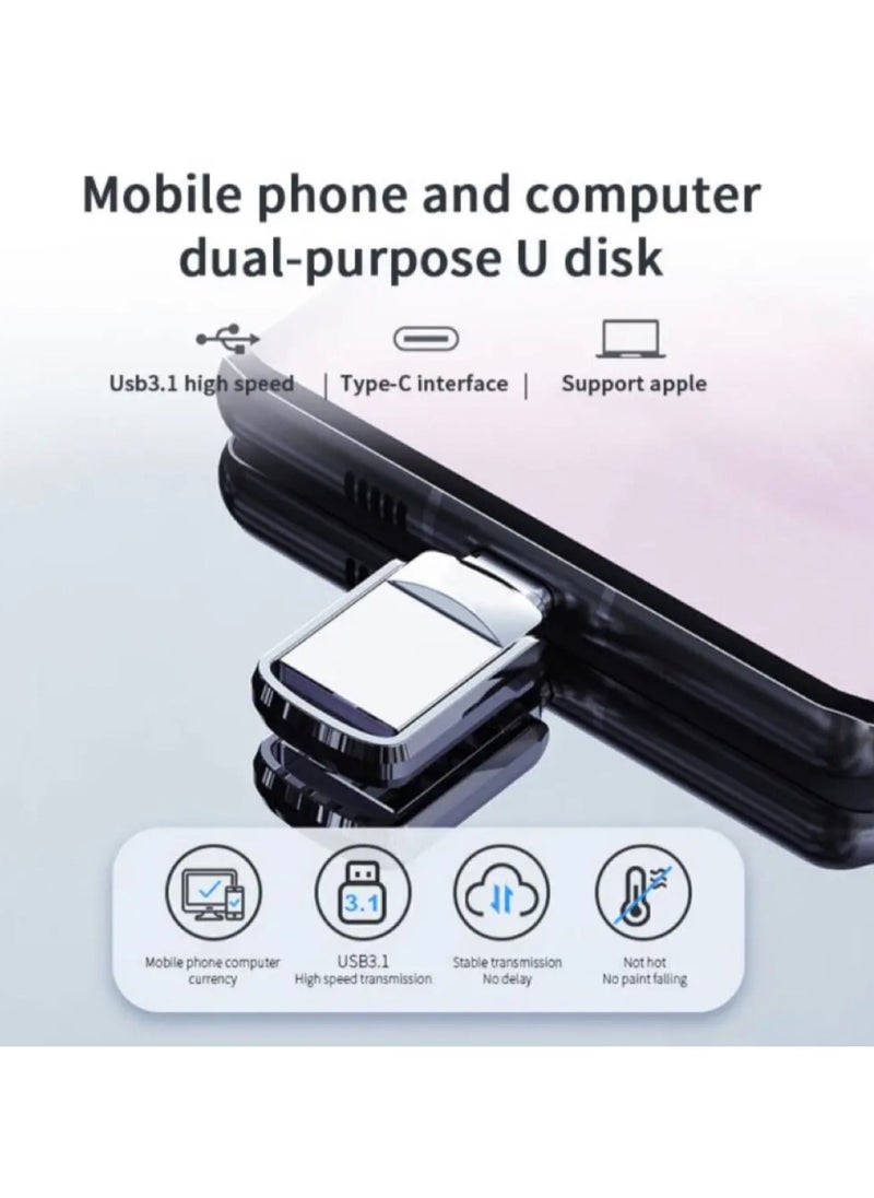 Generic 2TB Dual Connector USB Flash Drive - Type-C High-Speed Data Storage - Compact OTG Device for Smartphones, Tablets, PC - Metal/Alloy (Silver) - Doesn't Supports Iphone  - Image 2