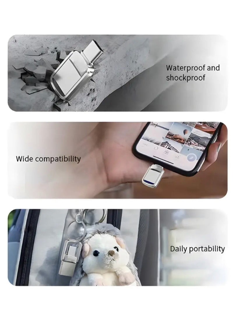 Generic 2TB Dual Connector USB Flash Drive - Type-C High-Speed Data Storage - Compact OTG Device for Smartphones, Tablets, PC - Metal/Alloy (Silver) - Doesn't Supports Iphone  - Image 3