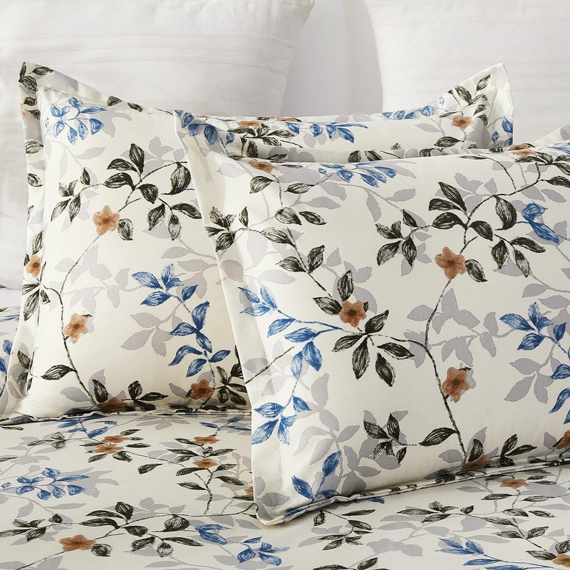 Vaulia Soft Microfiber Floral Duvet Cover King Size, Blue Leaves Botanical Print Pattern, Lightweight and Breathable Reversible Design, 3-Piece Set (1 Duvet Cover 2 Pillow Shams) - Image 3