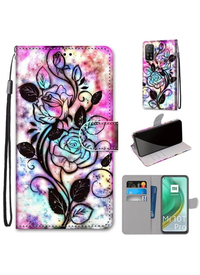 HuHa Case Cover For Xiaomi Mi 10T 5G / 10T Pro 5G / Redmi K30s Coloured Drawing Cross Texture Horizontal Flip PU Leather Case with Holder & Card Slots & Wallet & Lanyard Color Bottom Hollow Flower 