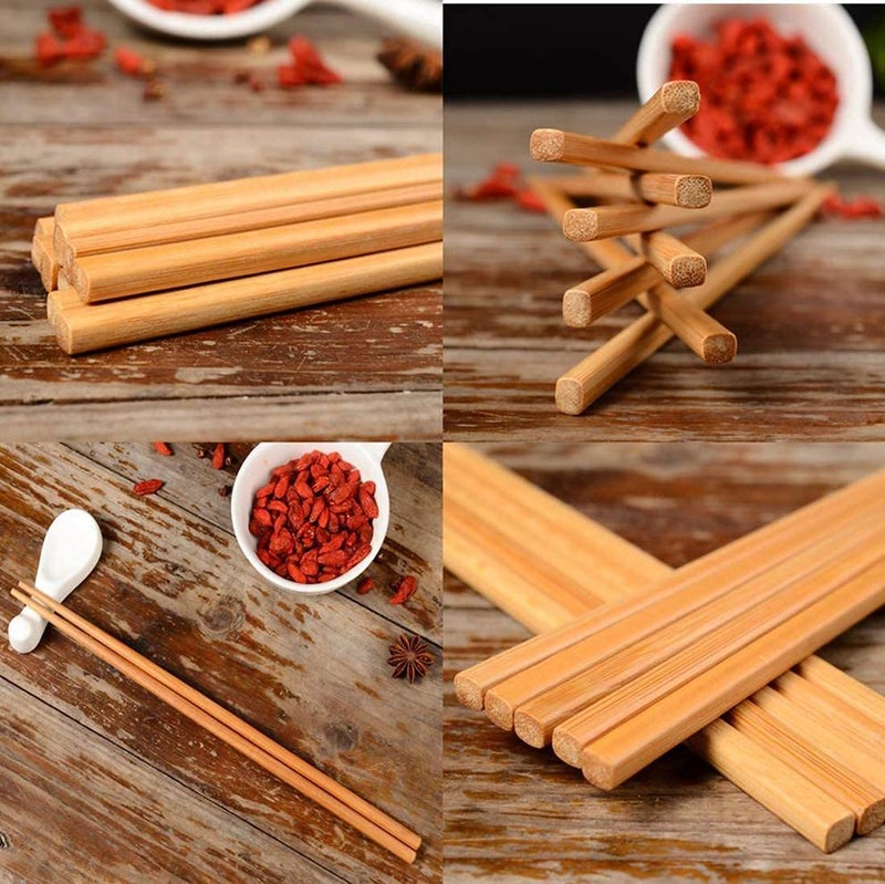 ikis 5 Pairs Natural Bamboo Cooking Chopsticks SquareHead HotPot Chopsticks Serving Chopsticks Cooking Wooden Chopsticks EcoFriendly and Reusable Sushi Frying Cooking Noodle Chopsticks