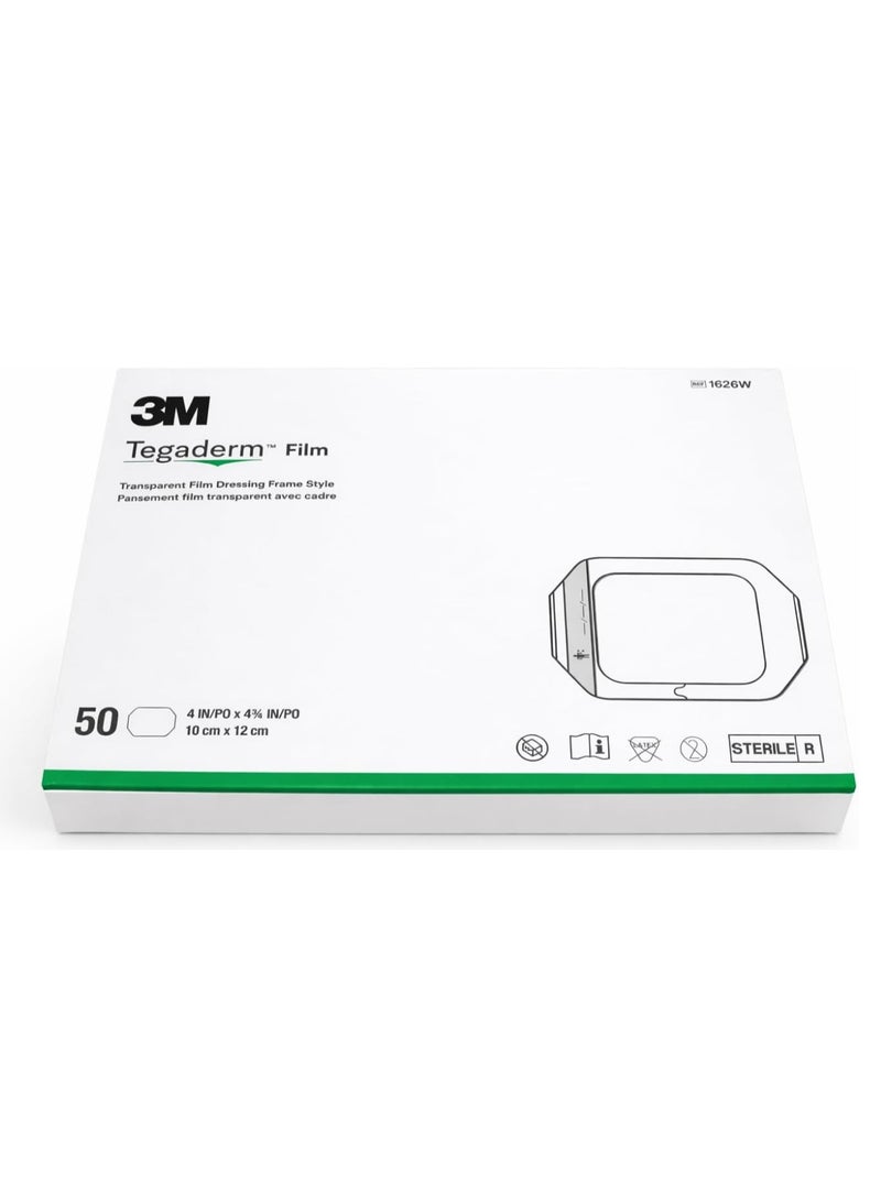 تجاديرم 3M Tegaderm™ Film ضمادة شفافة بإطار، مقاس 10 × 12 سم، معقمة، 50 قطعة، موديل 1626W - Image 1