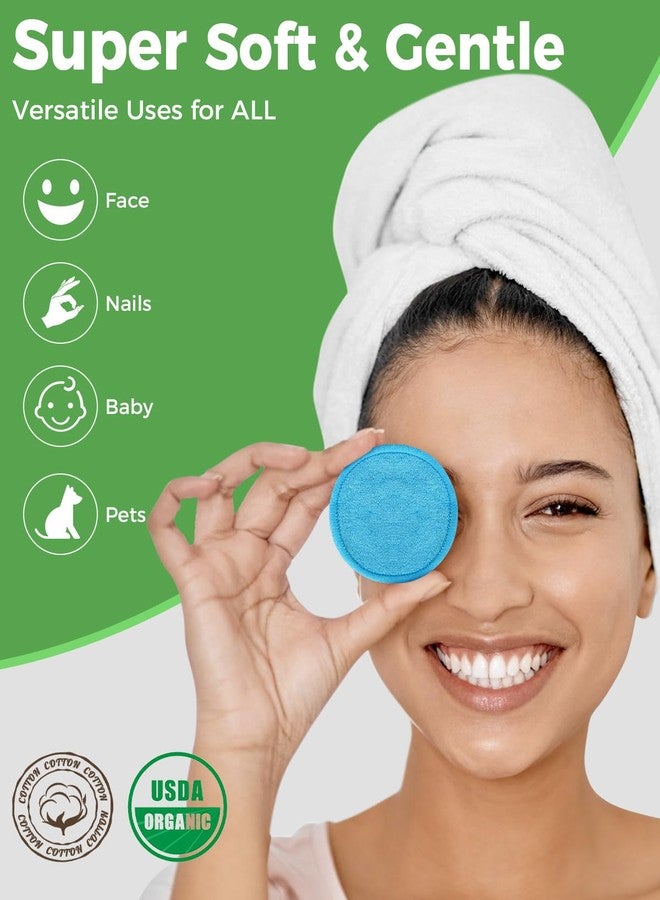 ProCIV Reusable Makeup Remover Pads - 18 Packs Organic Reusable Cotton Rounds with Washable Laundry Bag for Toner Eco-Friendly Bamboo & Cotton Reusable Cotton Pads for Face All Skin Types (Blue-White-Green) - Image 3