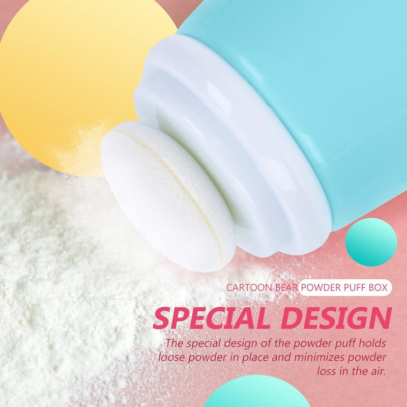 OSALADI Baby Powder Bottle Cartoon Bear Powder Puff Box Infant Loose Powder Box with Puff Talcum Powder Container Portable Powder Dispenser for Kids Blue - Image 3