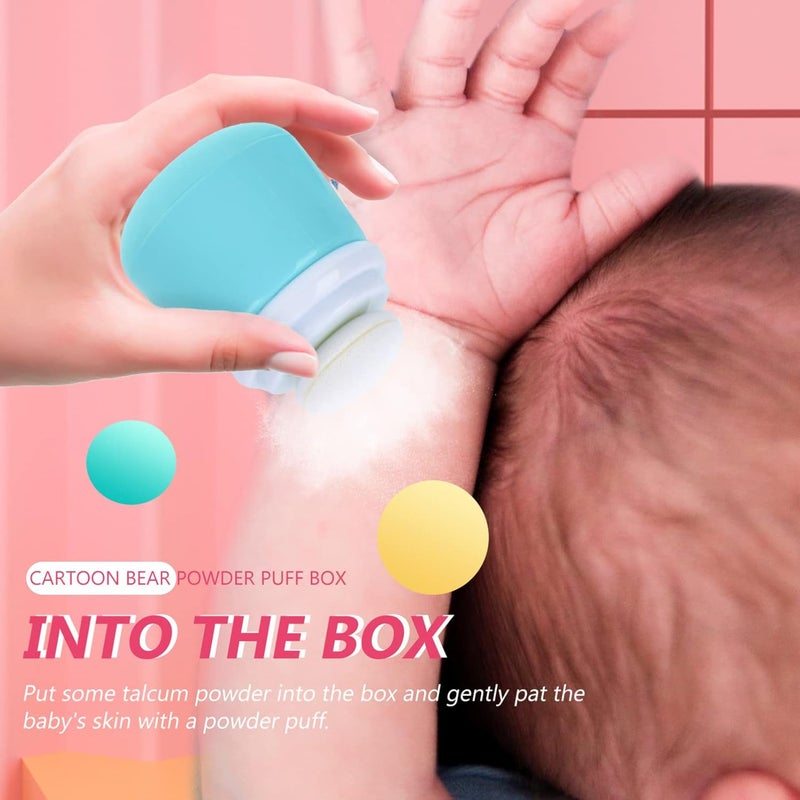 OSALADI Baby Powder Bottle Cartoon Bear Powder Puff Box Infant Loose Powder Box with Puff Talcum Powder Container Portable Powder Dispenser for Kids Blue - Image 5