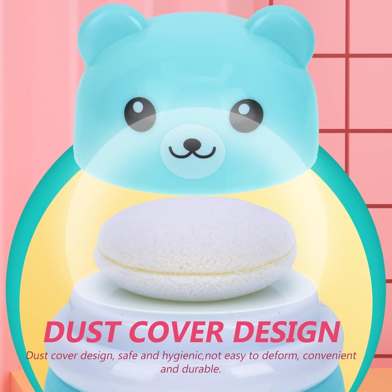 OSALADI Baby Powder Bottle Cartoon Bear Powder Puff Box Infant Loose Powder Box with Puff Talcum Powder Container Portable Powder Dispenser for Kids Blue - Image 2