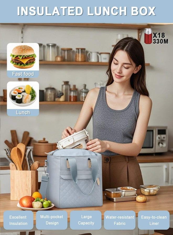 Capolo Insulated Lunch Box for Women & Men - Large Thermal Lunch Bag Women with Removable Shoulder Strap, Reusable Lunch Cooler Tote Bags Purse for Adults Work, Picnic, Hiking, Beach, Travel, Medium，Blue - Image 3