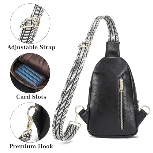 INICAT Crossbody Sling Bags Travel Cross Body Purses Faux Leather Fanny Packs Chest Bag for Women(Black) - Image 4