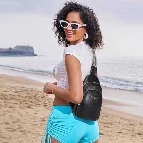 INICAT Crossbody Sling Bags Travel Cross Body Purses Faux Leather Fanny Packs Chest Bag for Women(Black) - Image 2