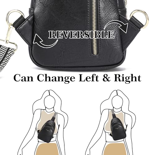 INICAT Crossbody Sling Bags Travel Cross Body Purses Faux Leather Fanny Packs Chest Bag for Women(Black) - Image 5