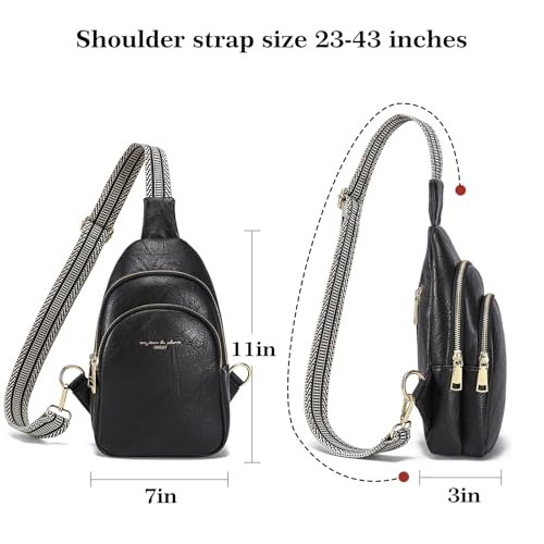 INICAT Crossbody Sling Bags Travel Cross Body Purses Faux Leather Fanny Packs Chest Bag for Women(Black) - Image 3