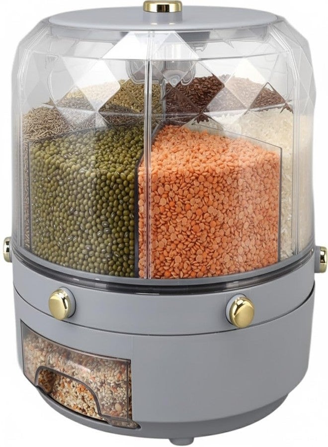 Niyam 6-Compartment Dry Food Cereal Dispenser Food Storage Containers for Kitchen Small Grains Beans Rice Dispenser Rotating Dispenser Storage Container (Grey) - Image 1