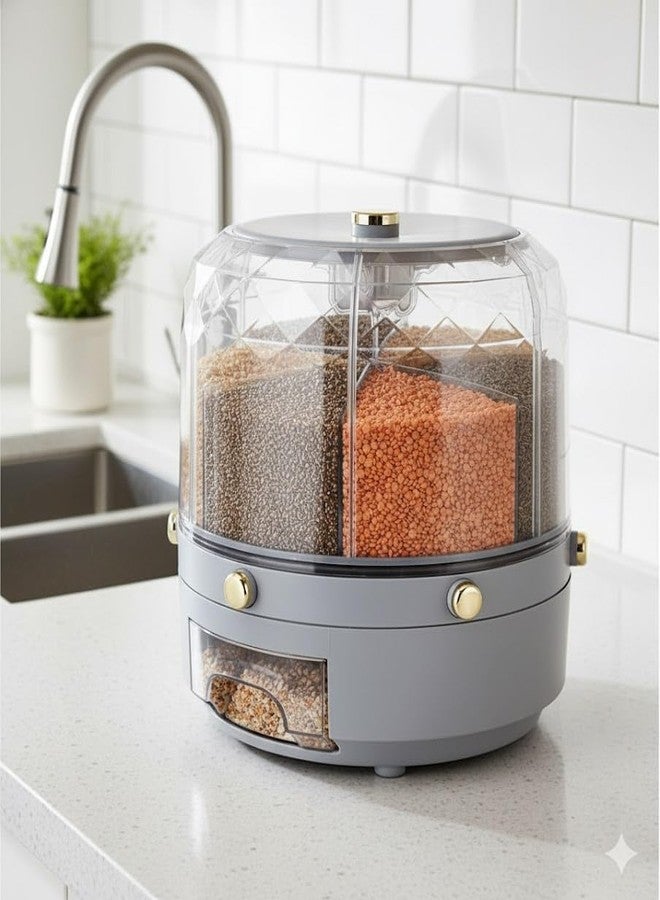 Niyam 6-Compartment Dry Food Cereal Dispenser Food Storage Containers for Kitchen Small Grains Beans Rice Dispenser Rotating Dispenser Storage Container (Grey) - Image 2