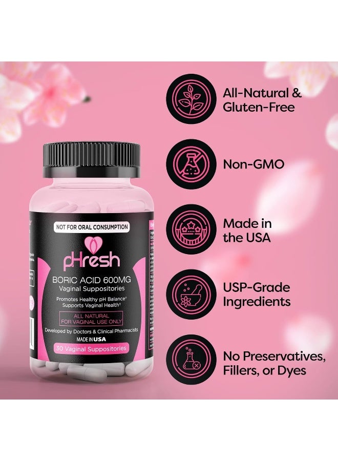 ACE NUTRITION تحاميل حمض البوريك من pHresh للنساء، تحاميل للاستخدام ضد الروائح، رعاية طبيعية للنساء تدعم صحة المهبل وتعزز توازن pH الصحي - صنع في الولايات المتحدة - Image 2