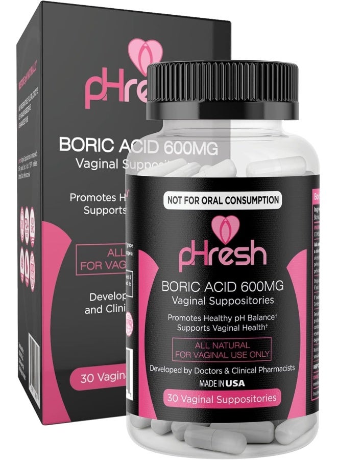 ACE NUTRITION تحاميل حمض البوريك من pHresh للنساء، تحاميل للاستخدام ضد الروائح، رعاية طبيعية للنساء تدعم صحة المهبل وتعزز توازن pH الصحي - صنع في الولايات المتحدة - Image 1