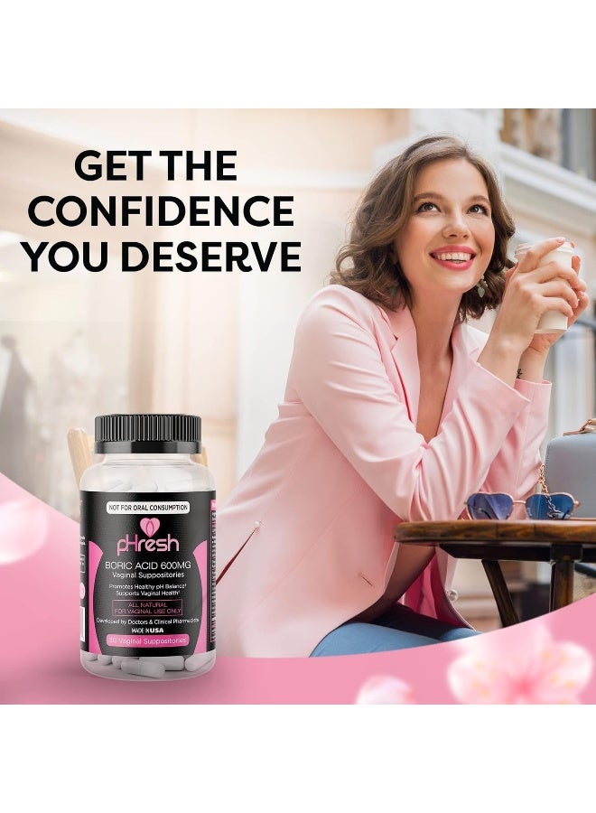 ACE NUTRITION تحاميل حمض البوريك من pHresh للنساء، تحاميل للاستخدام ضد الروائح، رعاية طبيعية للنساء تدعم صحة المهبل وتعزز توازن pH الصحي - صنع في الولايات المتحدة - Image 4