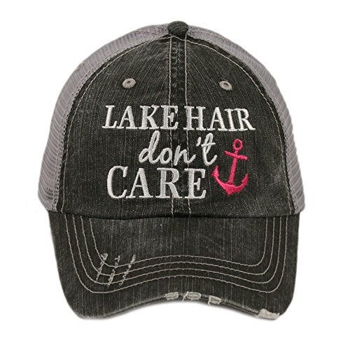KATYDID Lake Hair Don’t Care Baseball Cap - Trucker Hats for Women - Stylish Cute Sun Hat (Pink Anchor) - Image 1
