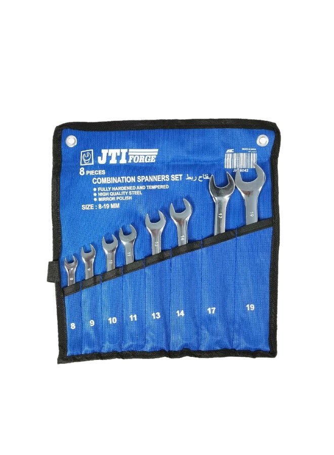 8-Piece Combination Spanner Set (8–19mm) Chrome Vanadium Steel, Open & Ring Wrench Set with Roll-Up Pouch for Mechanical, Automotive & Home Use - JK10042 - Image 1
