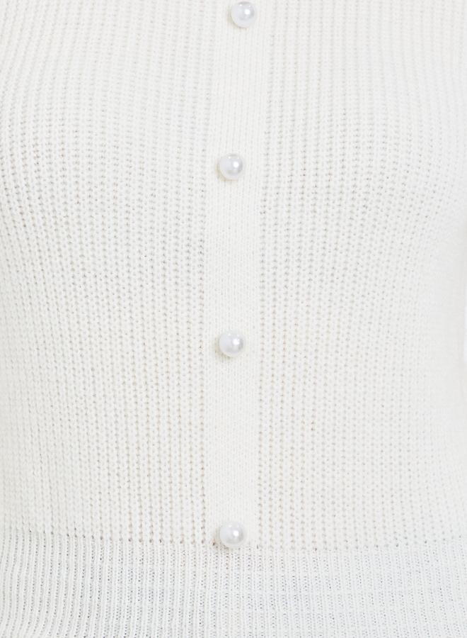 Take Two Solid Button Front Ruffled Hem Sweater - Image 3