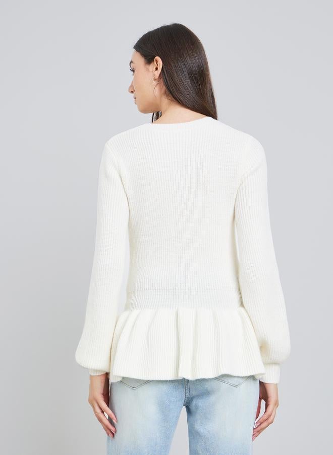 Take Two Solid Button Front Ruffled Hem Sweater - Image 4
