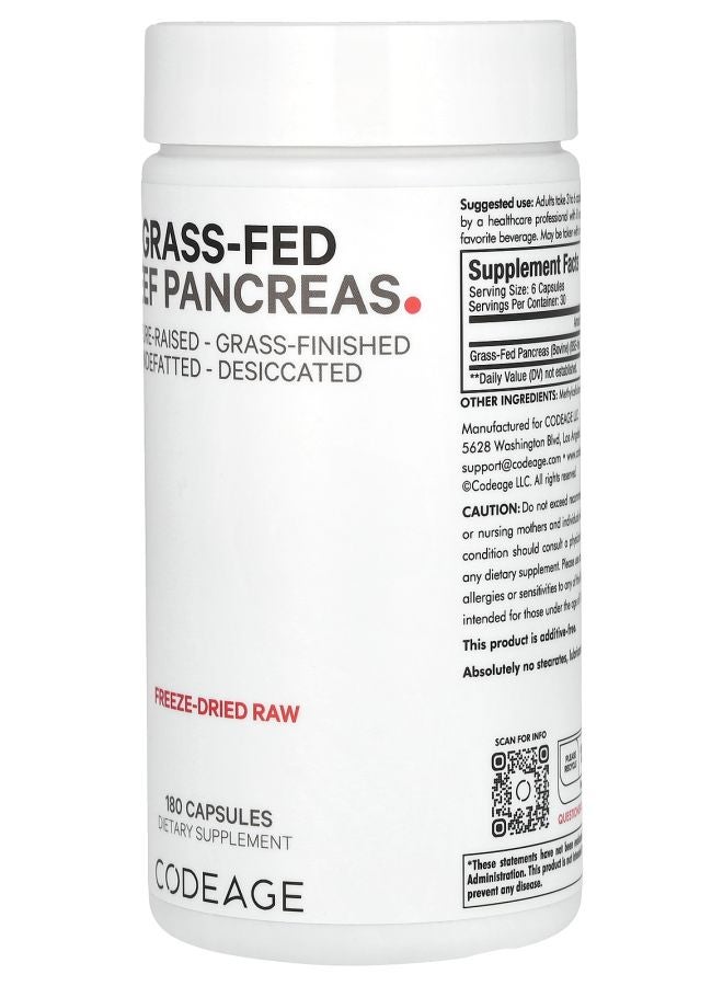 Codeage Grass-Fed Beef Pancreas 180 Capsules (500 mg per Capsule) - Image 2