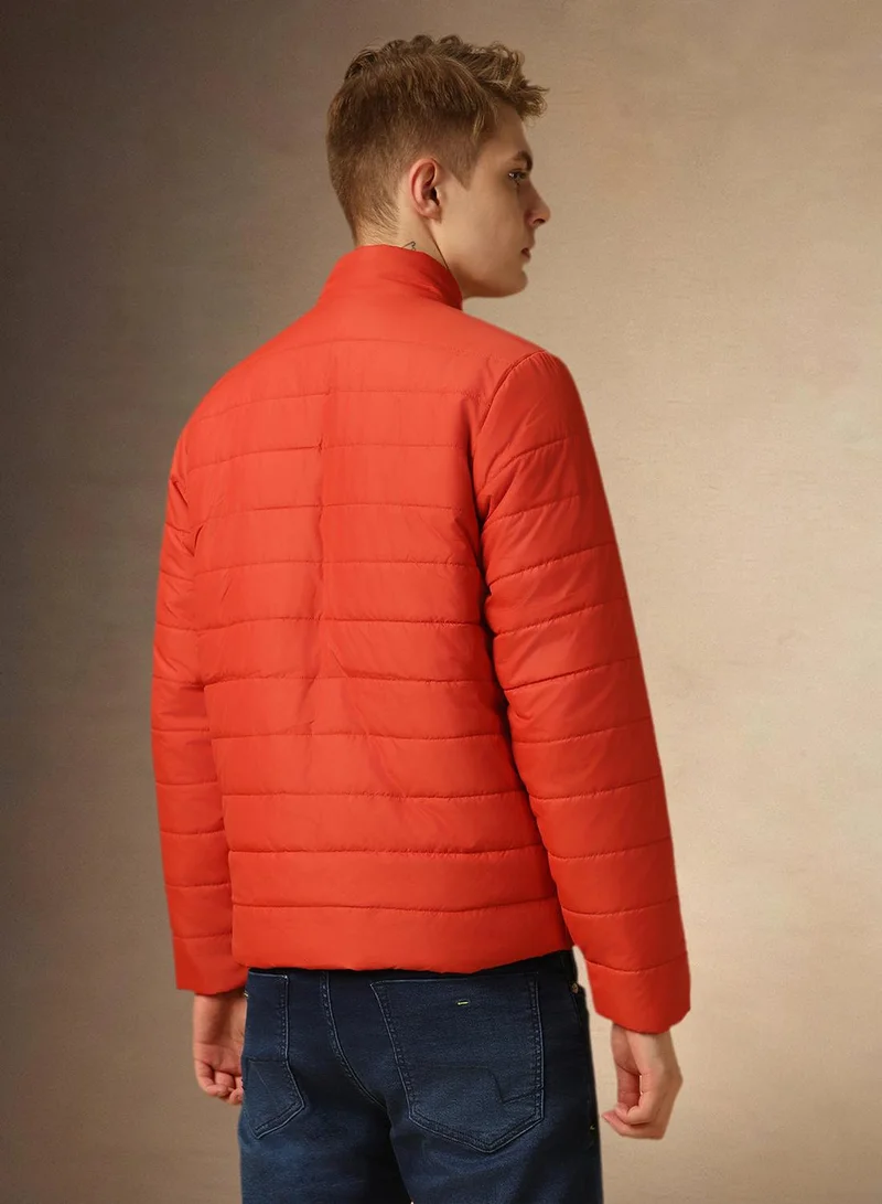 Dennis Lingo Men's Rust 100% Polyester Solid Padded Regular Fit Jacket
