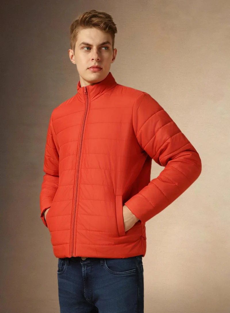 Dennis Lingo Men's Rust 100% Polyester Solid Padded Regular Fit Jacket