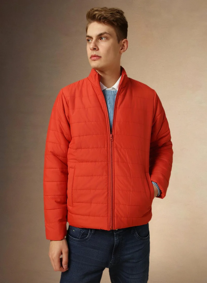 Dennis Lingo Men's Rust 100% Polyester Solid Padded Regular Fit Jacket