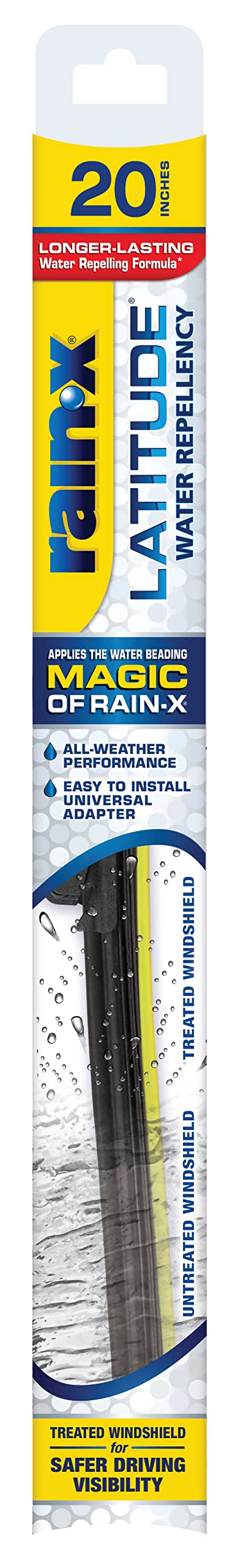 مساحات زجاج أمامي RainX 50792772 Latitude 2In1 مقاومة للماء 20 بوصة حزمة من 1 بديل لمساحات الزجاج الأمامي مع صيغة مقاومة حاصلة على براءة اختراع