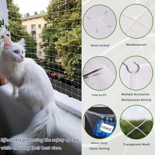 Azure Cantara Cat Balcony Net 10x26ft Anti-Fall Fence Net Dog Fence Nets,Small Patio for Apartment Balcony Protection for Balcony Window Stairs Netting - Image 4