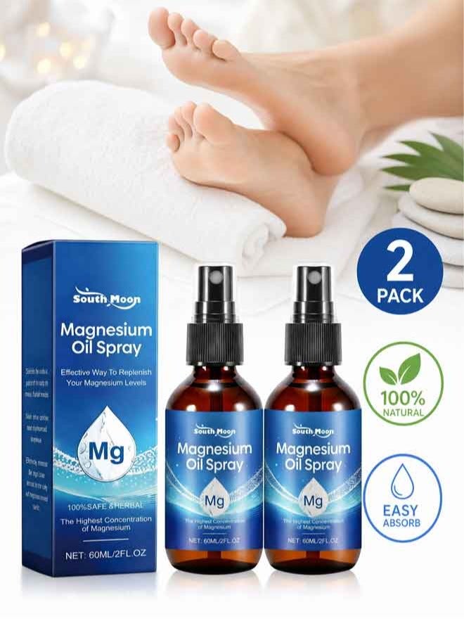 Pure Magnesium Oil Spray 2 Pack, Organic Magnesium Spray for Feet, Topical Glass Bottle, Non GMO Body Spray 100% Natural & Easy to Absorb - Image 2