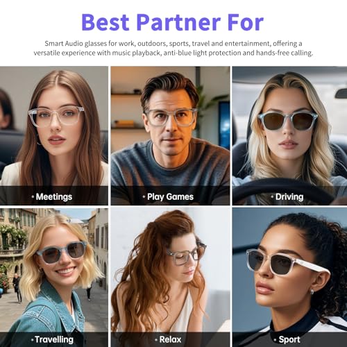 Tulbeys Smart Glasses for Women Men, Bluetooth Glasses with Photochromic Lenses Touch Control Voice Assistant for Clear Audio Remote Photography, Transparent frame and white legs, Perfect for Indoor Outdoor - Image 4