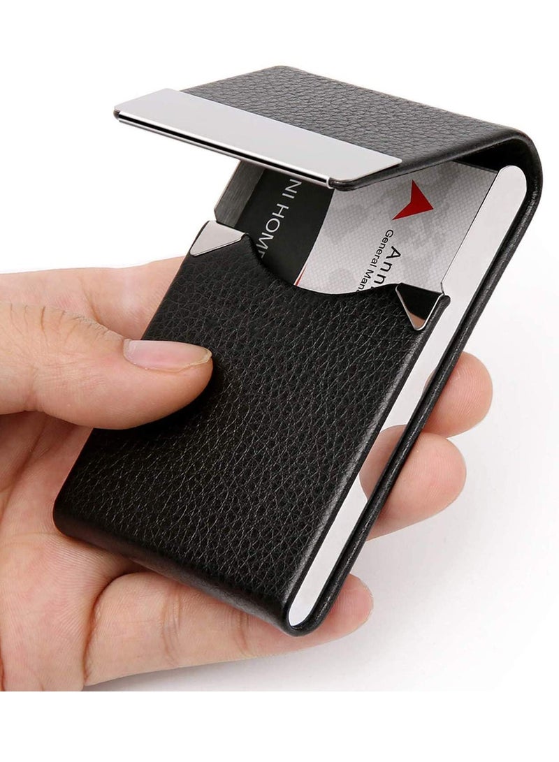 Bukela Business Card Holder Case, Black Fashion Professional PU Leather Business Card Carrier, Luxury Metal Name Card Holder with Magnetic Shut, Wallet Credit Card ID Case for Men & Women Best Gift  - Image 1