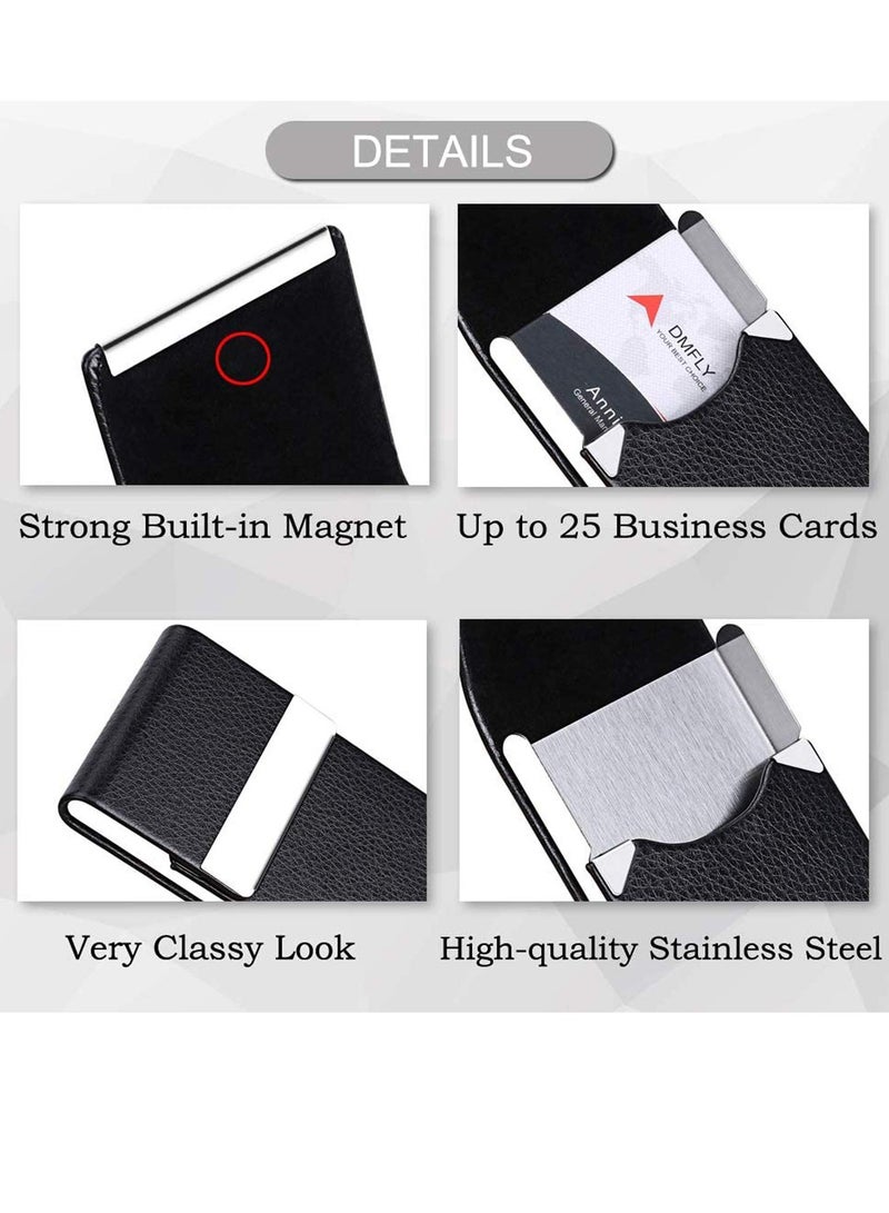 Bukela Business Card Holder Case, Black Fashion Professional PU Leather Business Card Carrier, Luxury Metal Name Card Holder with Magnetic Shut, Wallet Credit Card ID Case for Men & Women Best Gift  - Image 2
