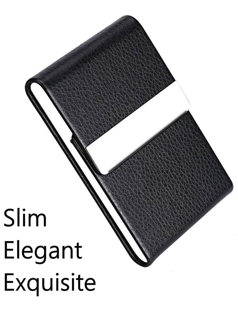 Bukela Business Card Holder Case, Black Fashion Professional PU Leather Business Card Carrier, Luxury Metal Name Card Holder with Magnetic Shut, Wallet Credit Card ID Case for Men & Women Best Gift  - Image 3