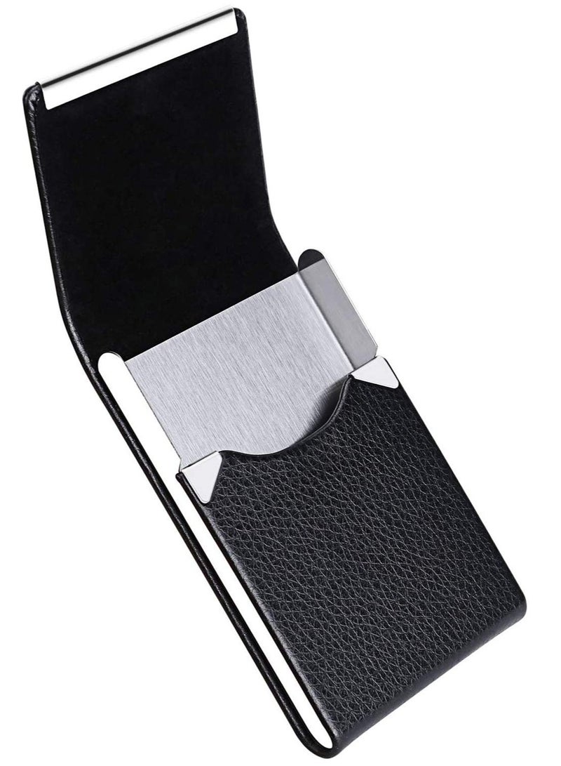 Bukela Business Card Holder Case, Black Fashion Professional PU Leather Business Card Carrier, Luxury Metal Name Card Holder with Magnetic Shut, Wallet Credit Card ID Case for Men & Women Best Gift  - Image 4