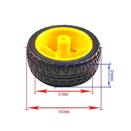 DIYmall TT Motor with Leads DC 3-6V Gearbox Motor 1:48 200RPM Tire Wheel for Arduino Smart Car 2Pin Male Connector Wire (4, 4motor+4wheel) - Image 5