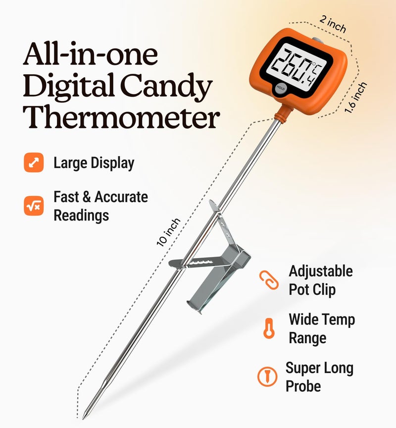 Craft911 Digital Candy Thermometer with Pot Clip, 10" Long Stainless Steel Probe, Instant Read Kitchen Thermometer for Cooking, Baking, and Candy Making - Image 2