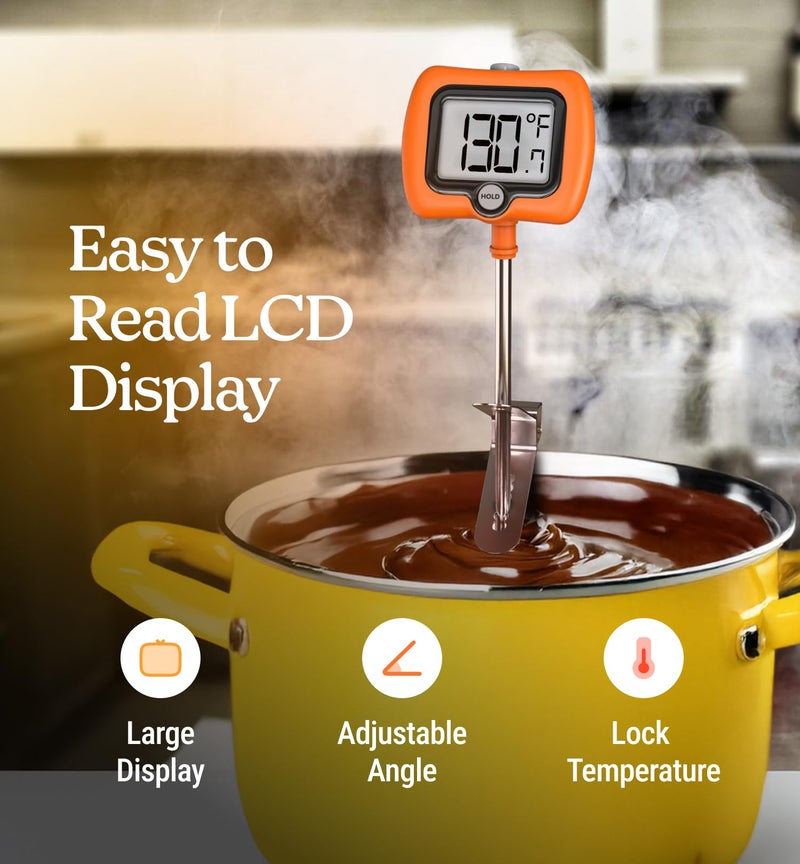 Craft911 Digital Candy Thermometer with Pot Clip, 10" Long Stainless Steel Probe, Instant Read Kitchen Thermometer for Cooking, Baking, and Candy Making - Image 4