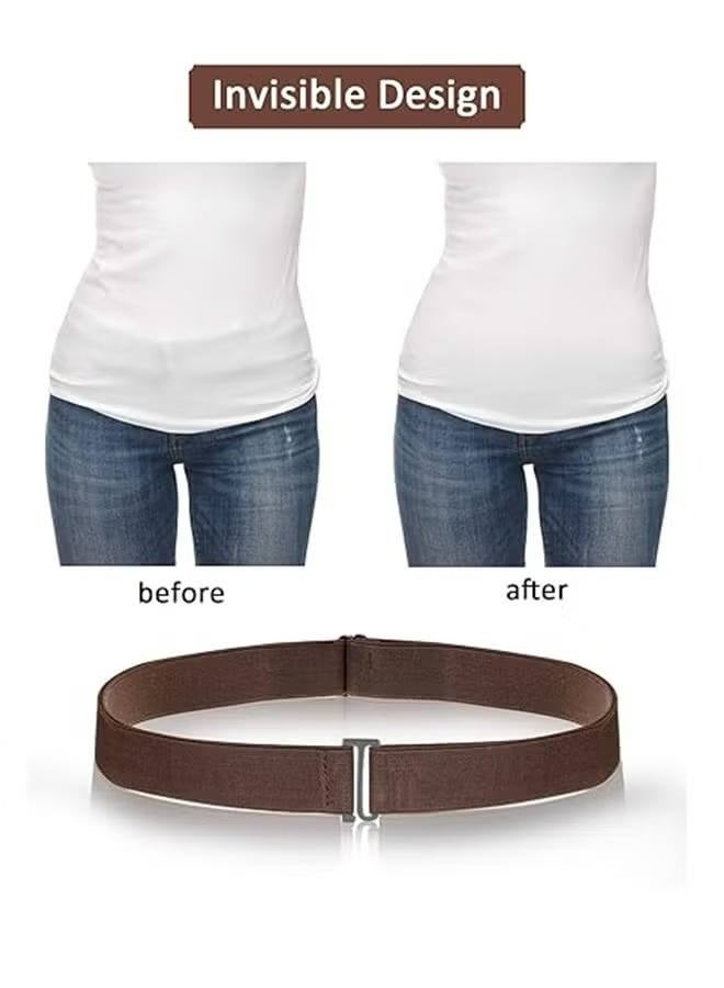 4Pcs Women Elastic Stretch Belts, Men No Buckle Elastic Waist Belt, Invisible Belts with Flat Buckle for Jeans Pants Dresses, No Bulge - Image 2