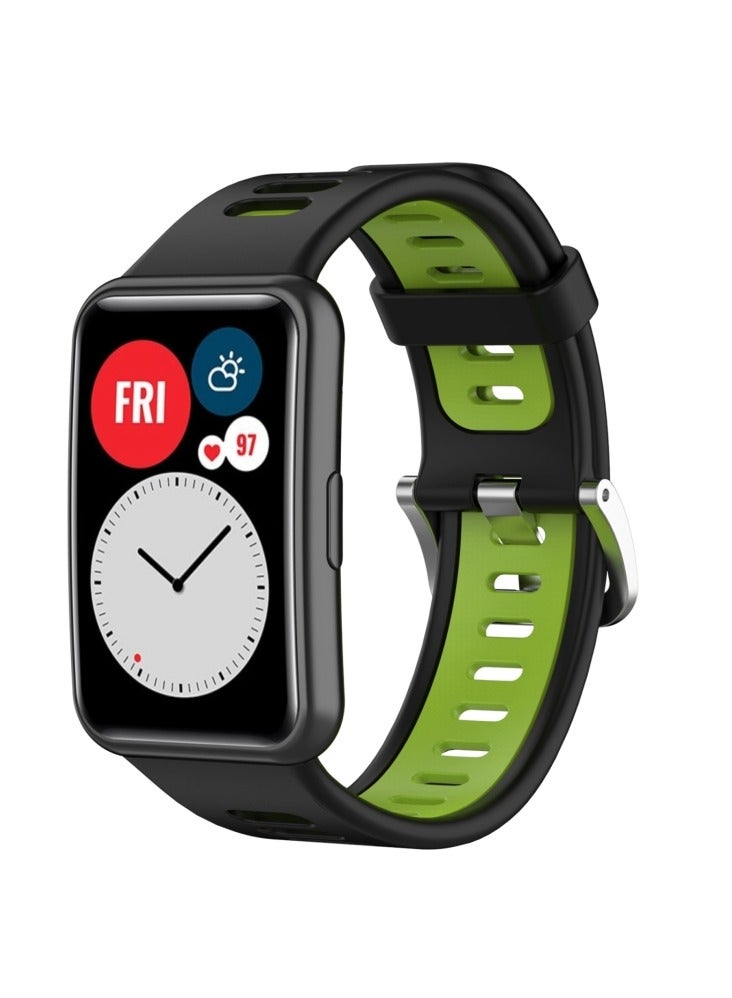 Huawei Watch Fit Silicone Strap Watchband Double Color Replacement Band Compatible with Huawei Fit Smart Watch Black/Neon Green 