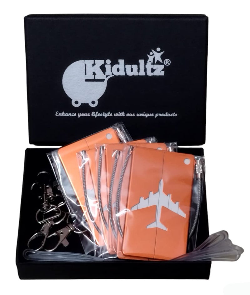 Kidultz (Set of 5) Aluminum Alloy Metallic Luggage Tags Handle Wraps with Stainless Loop Anti-Break for Travel Identification Suitcase Bag Tag, School & Office Bags - (Orange) - Image 1