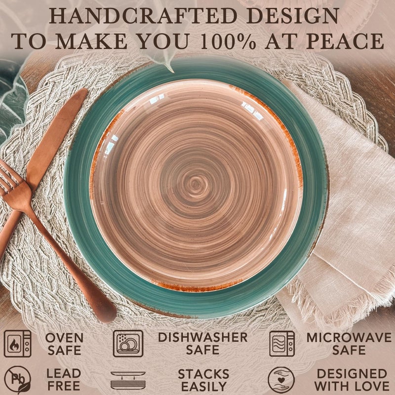 MORA Ceramic Helix Swirl Salad Plates Set of 6, 8in Spiral Porcelain Dish for Kitchen, Small Dinner, Lunch, Appetizer, Dessert, etc - Dishwasher, Microwave, Freezer, Oven Safe Dishware - Earth Colors - Image 4