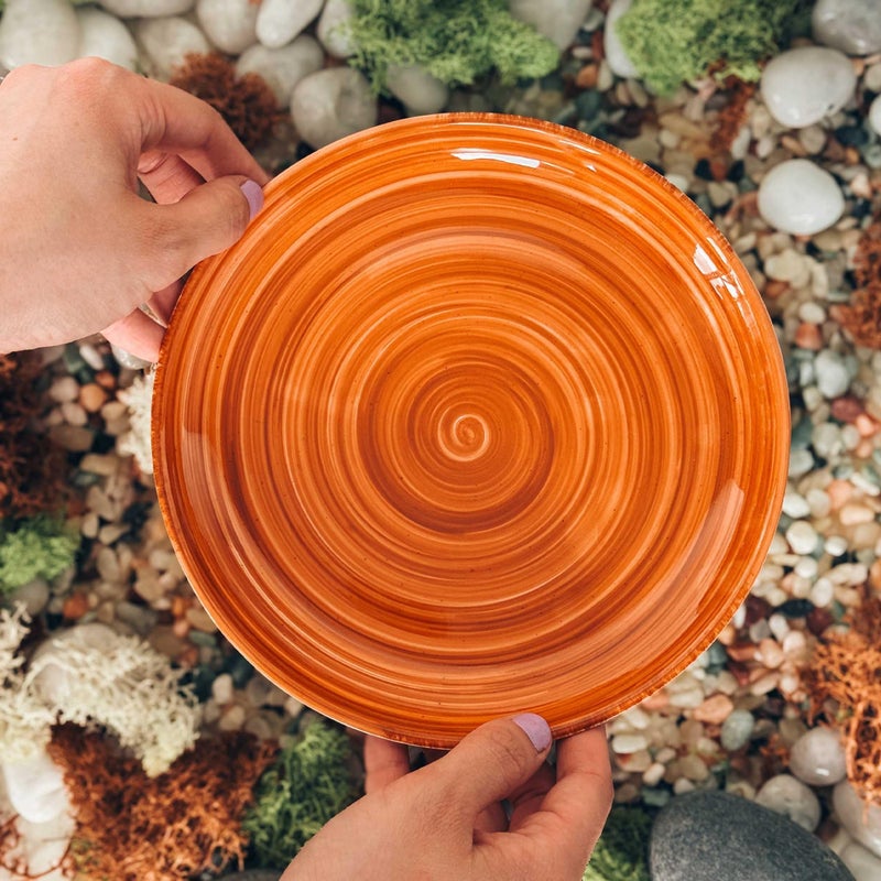 MORA Ceramic Helix Swirl Salad Plates Set of 6, 8in Spiral Porcelain Dish for Kitchen, Small Dinner, Lunch, Appetizer, Dessert, etc - Dishwasher, Microwave, Freezer, Oven Safe Dishware - Earth Colors - Image 5