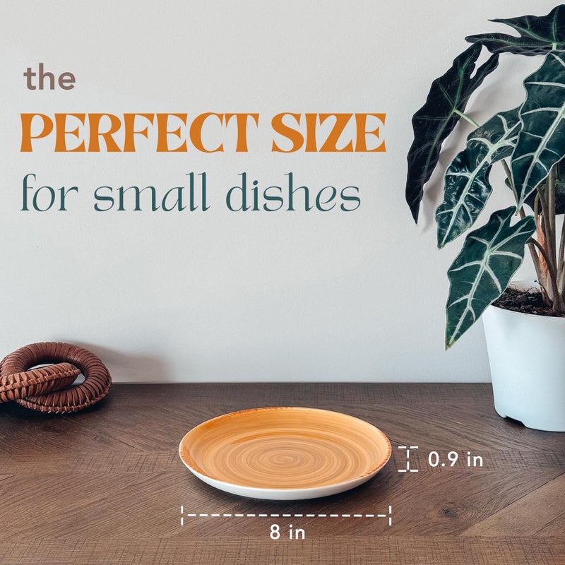 MORA Ceramic Helix Swirl Salad Plates Set of 6, 8in Spiral Porcelain Dish for Kitchen, Small Dinner, Lunch, Appetizer, Dessert, etc - Dishwasher, Microwave, Freezer, Oven Safe Dishware - Earth Colors - Image 2