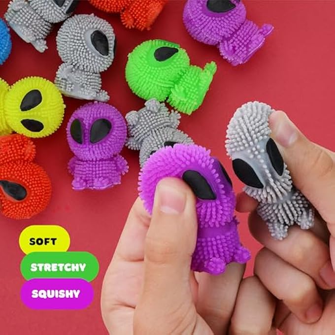 Entervending Alien Toys for Kids - 1.75 Inch Alien Toys for Kids - Funny Squishy Toys for Party Favors, Goody Bags, Classroom Prizes - Mini Puffer Ball - Pack of 12 - Easter Basket Stuffers - Image 5