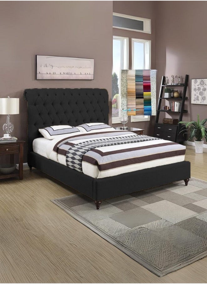 Bed and Mattress Zone Whisper Tufted Upholstered Bed 200x180 King Size Black Color 