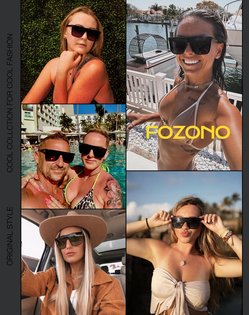 Fozono Trendy Square Oversized Sunglasses for Women Men Retro Flat Top Shield Sun Glasses UV Protection Once Piece Lens Tortoise Frame/Brown Lens - Image 2