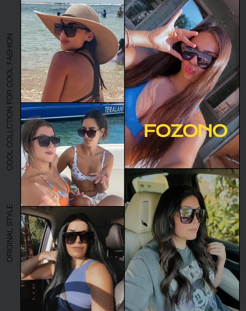 Fozono Trendy Square Oversized Sunglasses for Women Men Retro Flat Top Shield Sun Glasses UV Protection Once Piece Lens Tortoise Frame/Brown Lens - Image 4